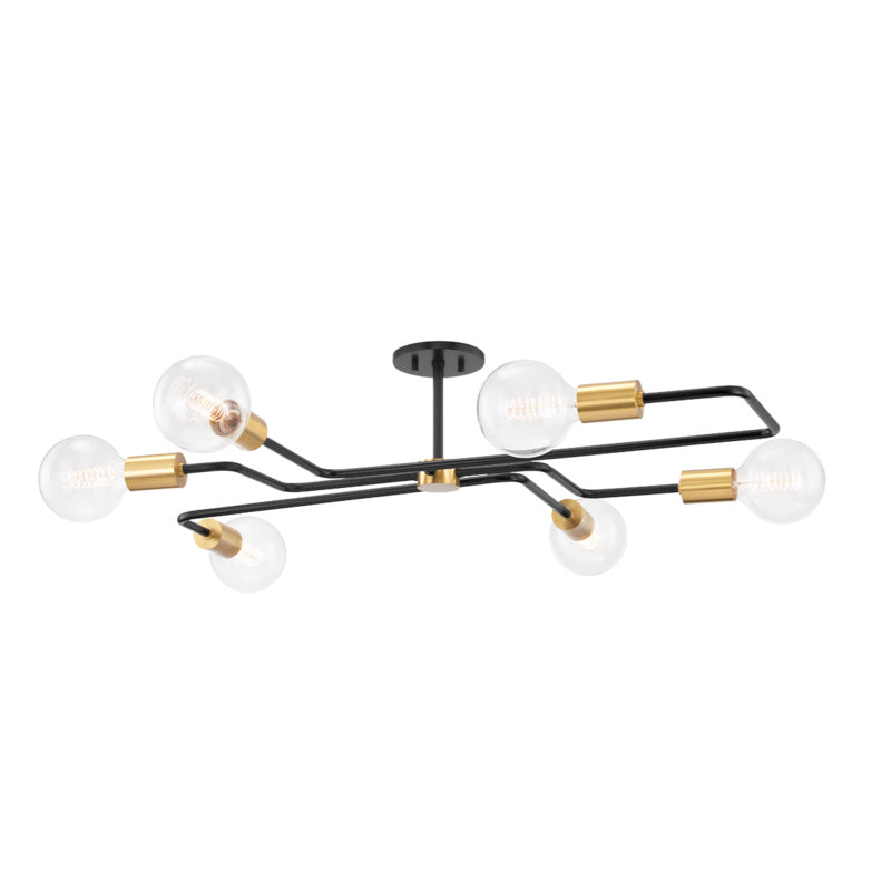 Mitzi - H488606S-AGB/TBK - Six Light Semi Flush Mount - Jena - Aged Brass/Textured Black Combo