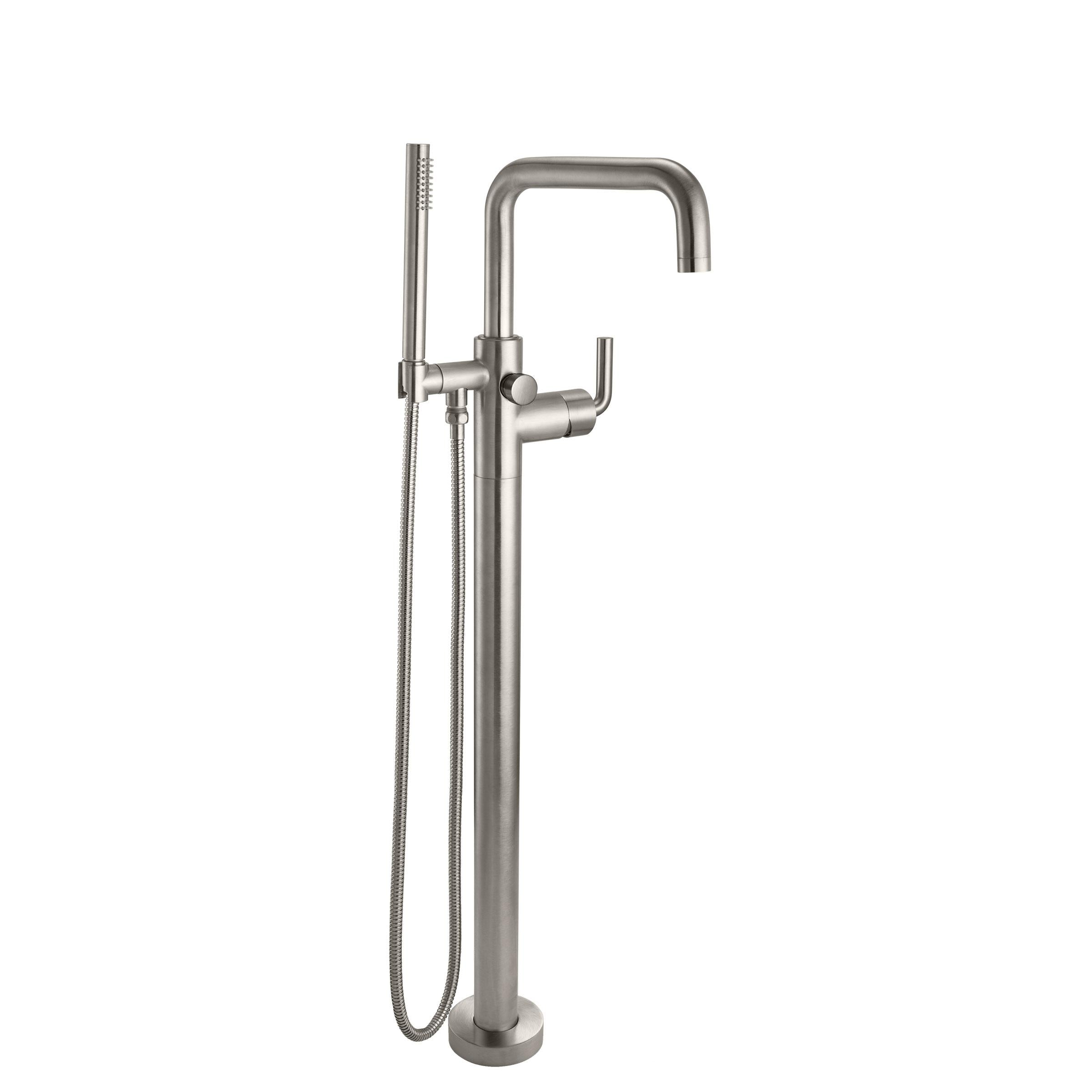 California Faucets - 1211-H74.18-SN - Contemporary Single Hole Floor Mount Tub Filler - Quad Spout - Satin Nickel  - Bolsa