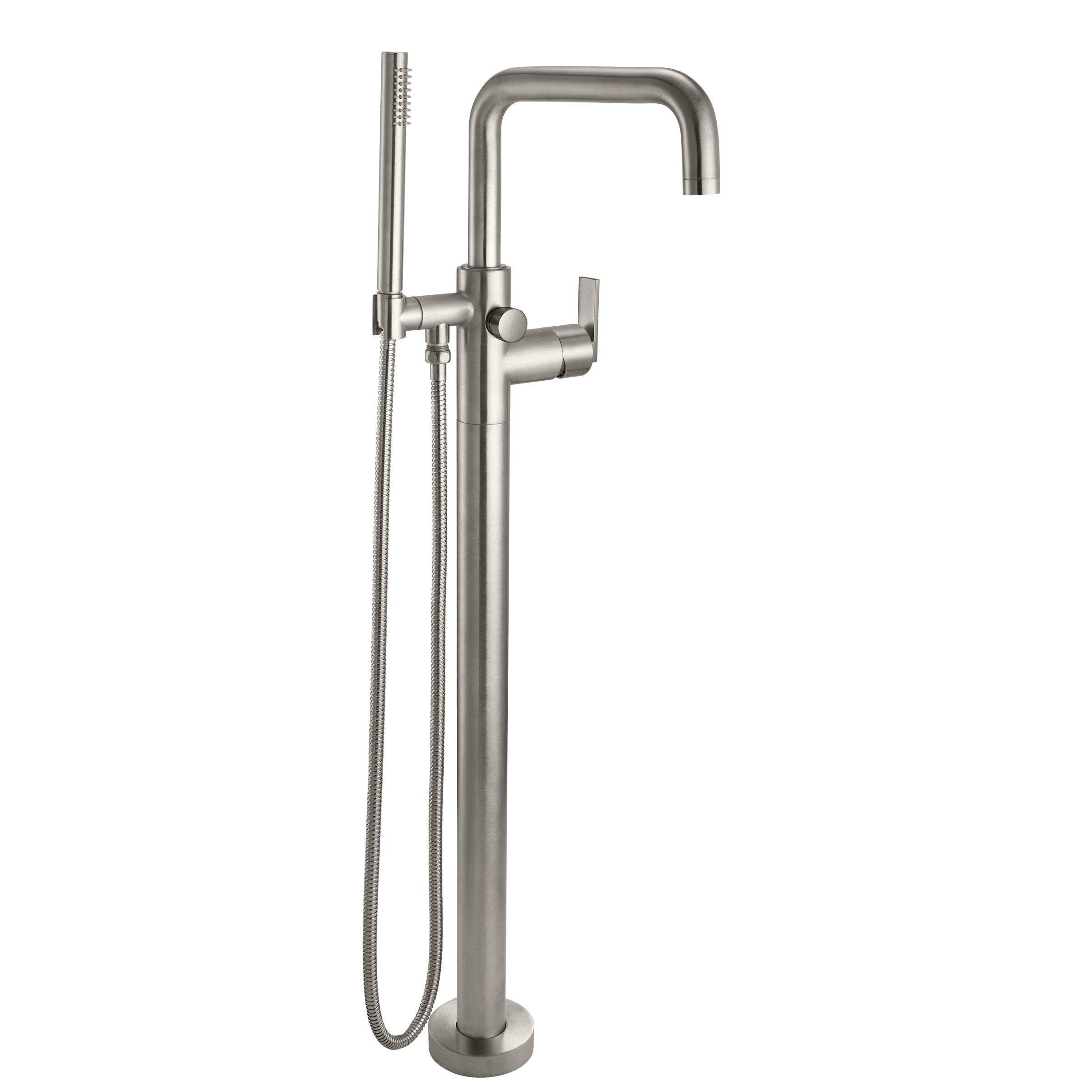 California Faucets - 1211-H77.20-SN - Contemporary Single Hole Floor Mount Tub Filler - Quad Spout - Satin Nickel  - Bolsa