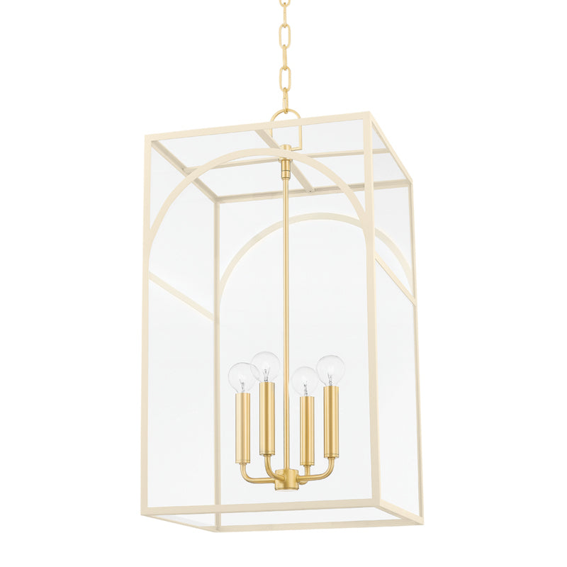 Mitzi - H642704L-AGB/TCR - Four Light Pendant - Addison - Aged Brass/Textured Cream