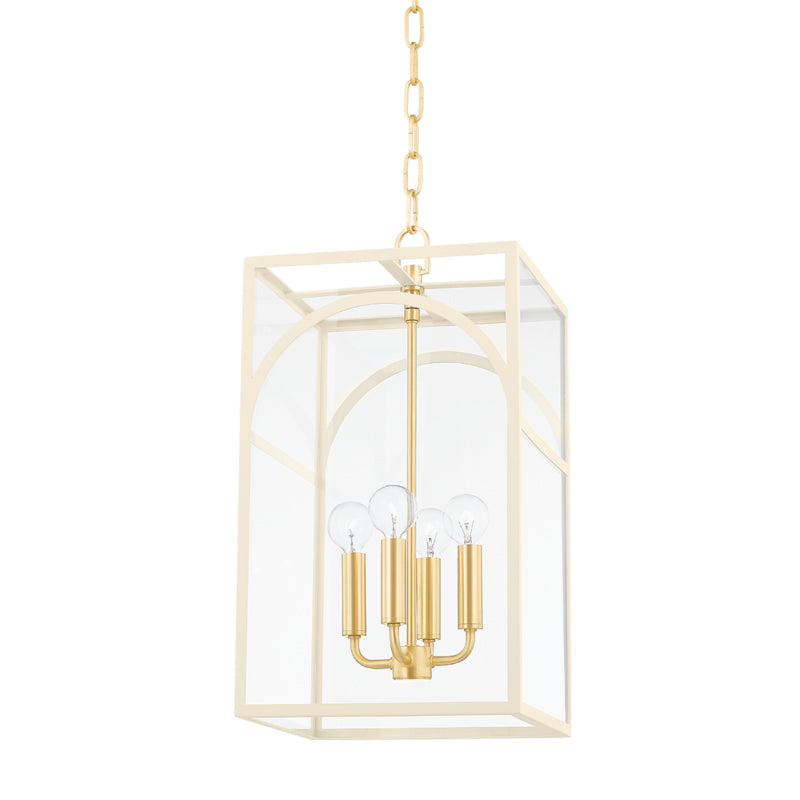 Mitzi - H642704S-AGB/TCR - Four Light Pendant - Addison - Aged Brass/Textured Cream
