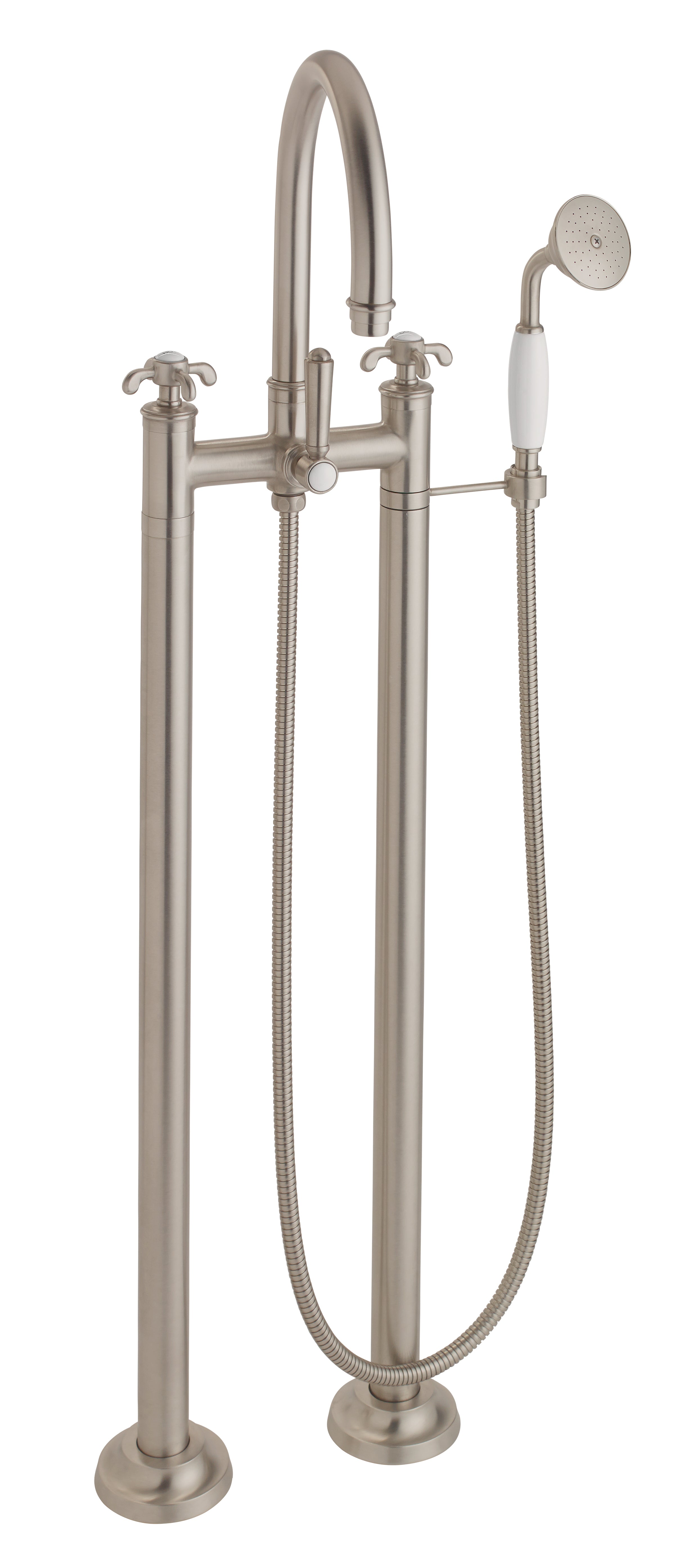 California Faucets - 1303-61XD.18-SN - Traditional Floor Mount Tub Filler - Arc Spout - Satin Nickel  - Palomar