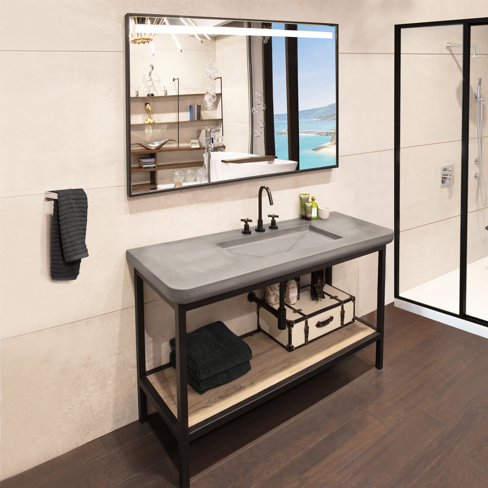 Floor-standing metal console stand made of stainless steel or brass. It must be attached to wall. Sink CT660 sold separately. - Maison&Co.
