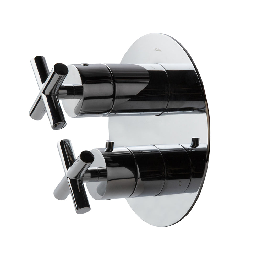 TRIM ONLY - Thermostatic Valve w/3 way diverter + OFF,  GPM 8 (60PSI) with round back plate and 2 stacked cross handles - Maison&Co.