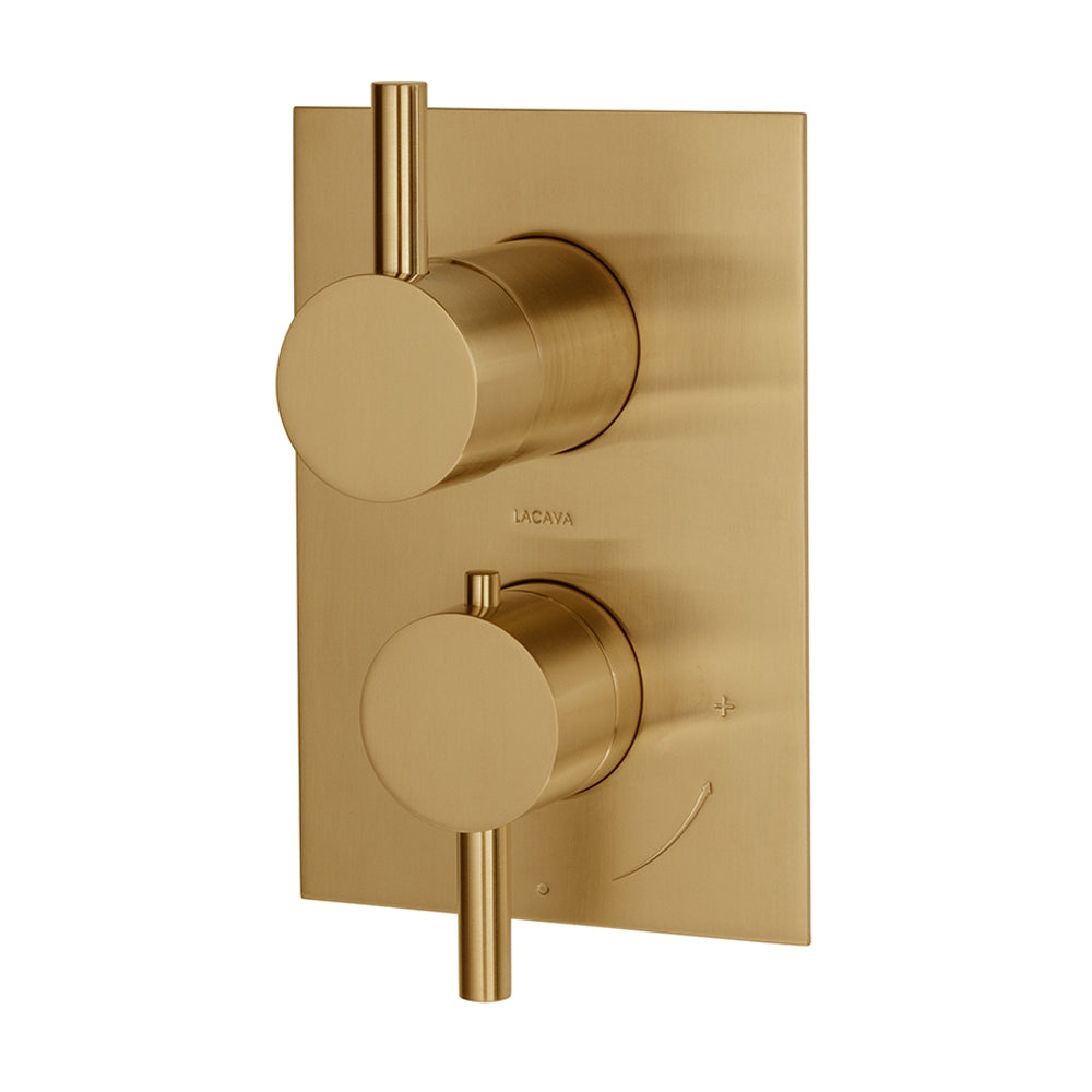 TRIM ONLY - Thermostatic Valve w/3 way diverter + OFF,  GPM 8 (60PSI) with rectangular back plate and 2 stacked round lever handles - Maison&Co.