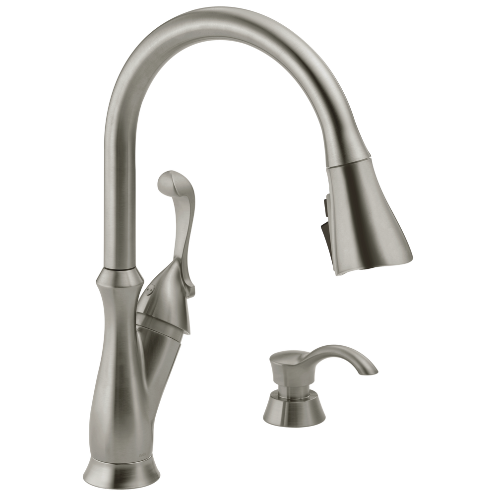 Delta Arabella™: Single Handle Pull-Down Kitchen Faucet with Soap Dispenser and ShieldSpray