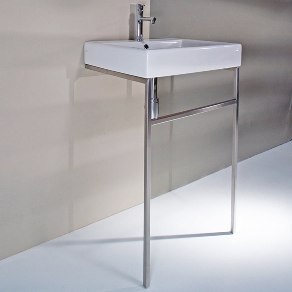 Floor-standing stainless steel console stand with a towel bar, 19"W, 17"D, 35"H. Washbasin 5035 sold separately. - Maison&Co.