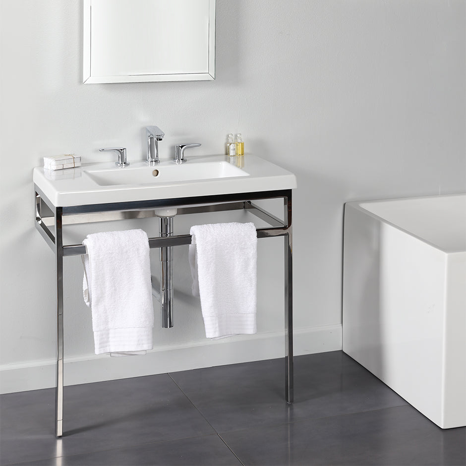 Floor-standing metal console stand with a towel bar (Bathroom Sink 5212 sold separately), made of stainless steel or brass. It must be attached to wall. - Maison&Co.