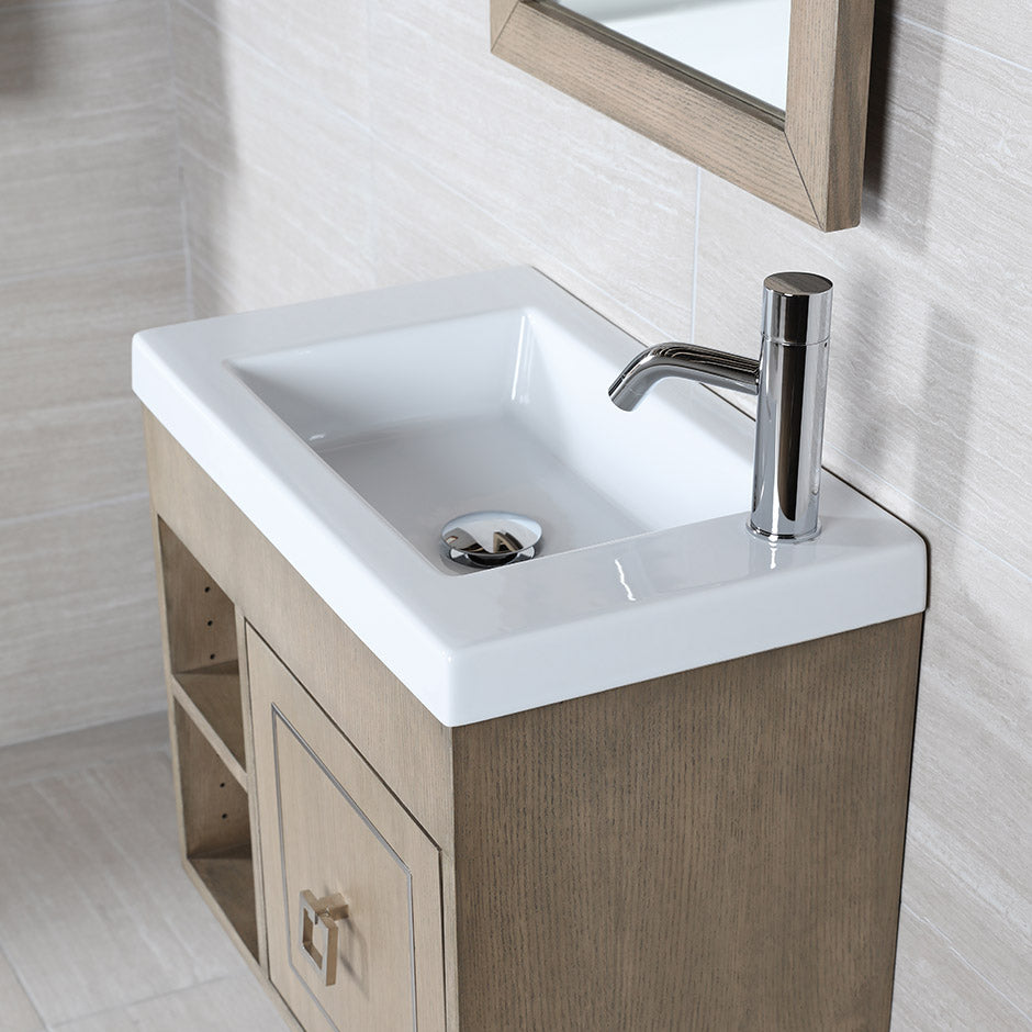 Wall-mount, vanity top or self-rimming porcelain Bathroom Sink with an overflow. One Faucet hole on the side. W: 23 3/4", D: 13 3/4", H: 5 1/2". - Maison&Co.