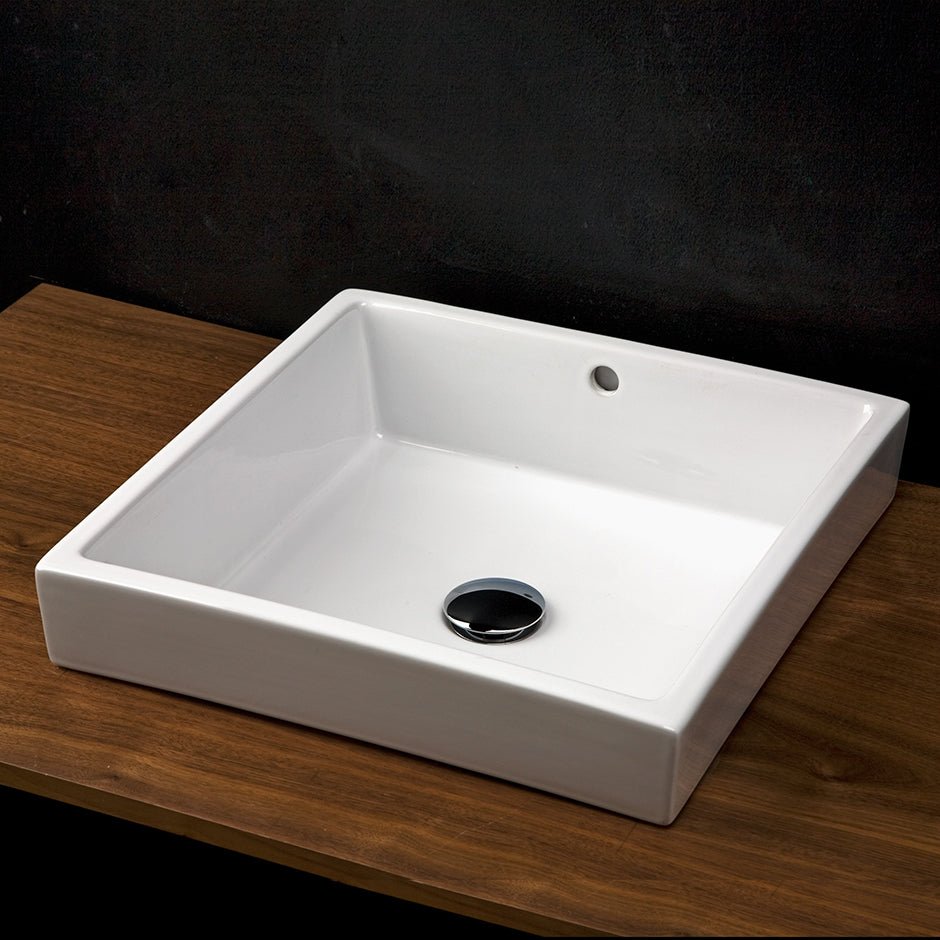 Self-rimming porcelain Bathroom Sink with an overflow. Finished back.W: 18 1/4”, D: 18” H: 6 3/8” - Maison&Co.