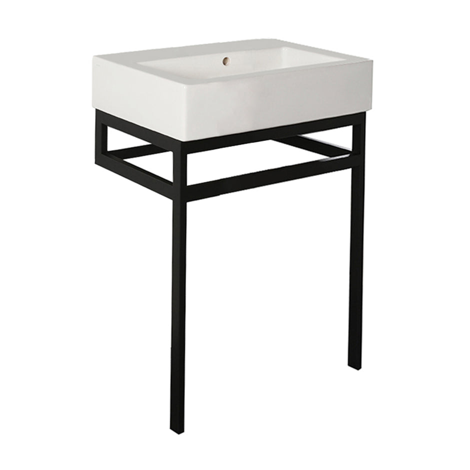 Floor-standing metal console stand with a towel bar (Bathroom Sink 5464sold separately), made of stainless steel or brass. It must be attached to wall. W: 23 1/8", D: 18", H: 29". - Maison&Co.