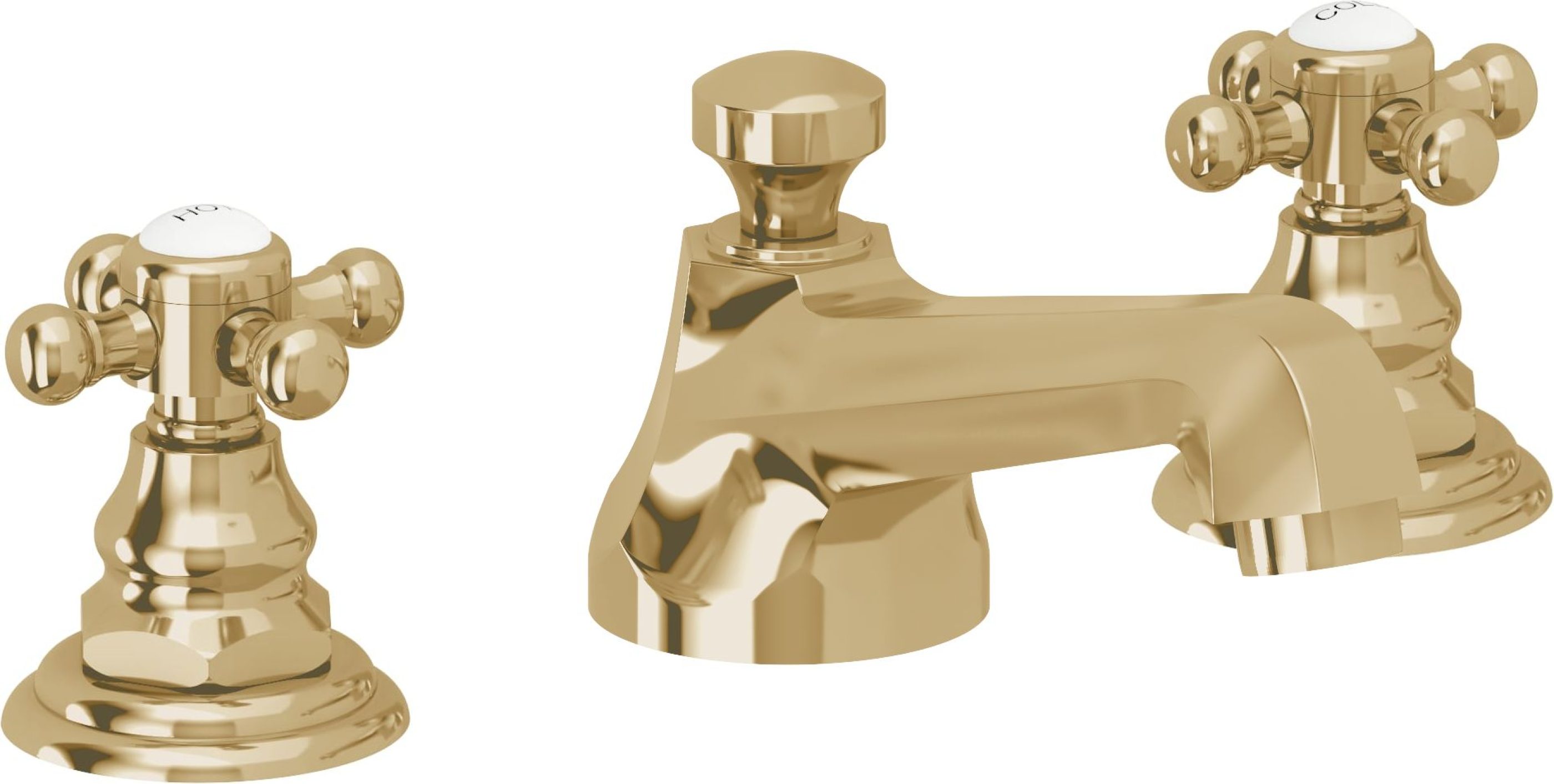 California Faucets - 6002-PBU - 8" Widespread Lavatory Faucet - Polished Brass Uncoated - Del Mar
