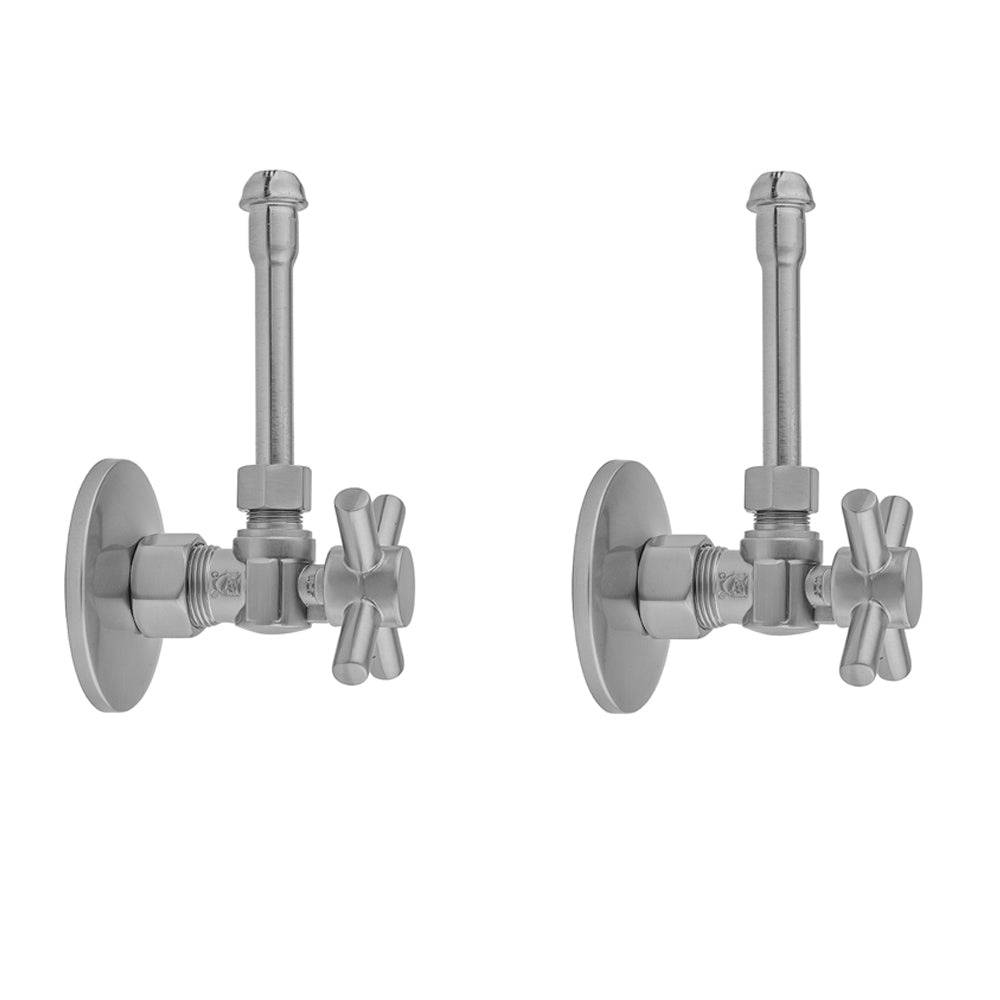 Quarter Turn Angle Pattern 5/8" O.D. Compression (Fits 1/2" Copper) x 3/8" O.D. Faucet Supply Kit with Contempo Cross Handle, 20" Supply Tubes, Escutcheons in Multiple Finishes - Maison&Co.