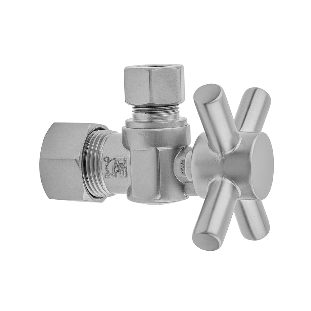 Quarter Turn Angle Pattern 5/8" O.D. Compression (FITS 1/2" Copper) x 3/8" O.D. Supply Valve with Contempo Cross Handle in Multiple Finishes - Maison&Co.