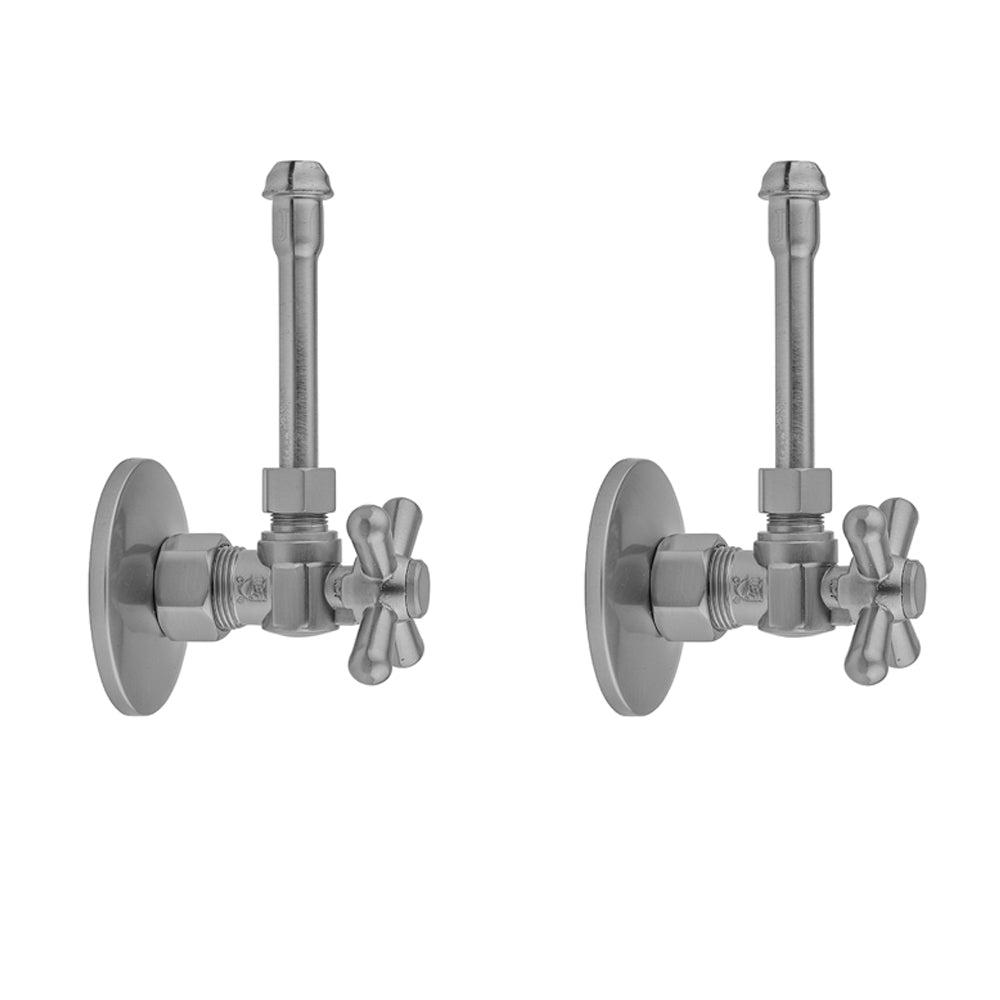 Quarter Turn Angle Pattern 5/8" O.D. Compression (Fits 1/2" Copper) x 3/8" O.D. Faucet Supply Kit with Standard Cross Handle, 20" Supply Tubes, Escutcheons in Multiple Finishes - Maison&Co.