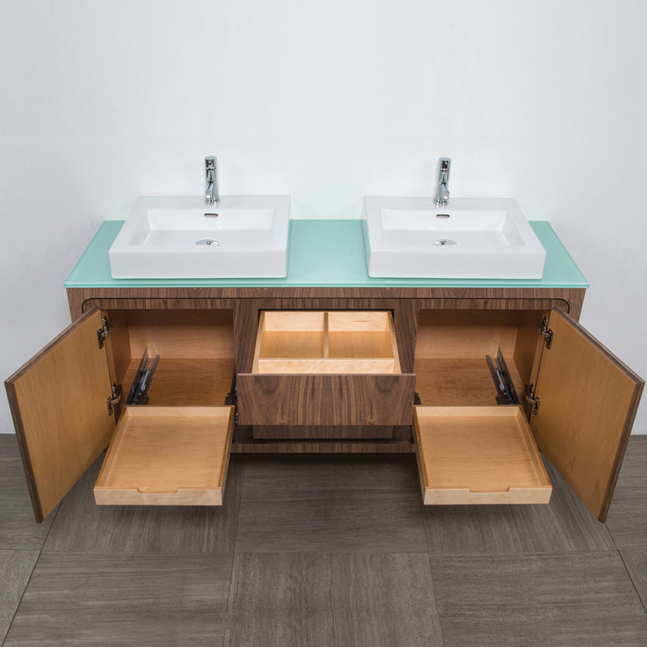 Wall-mount under-counter double vanity with 2 drawers and 2 doors  Two-tone finishes are premium class and need to be specified in detail. W: 55', D: 17 5/8", H: 22". - Maison&Co.