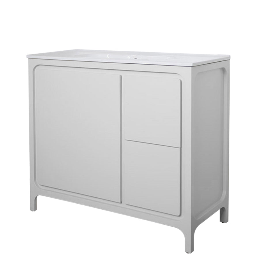 Free standing under counter vanity with routed finger pulls on two drawers and one door. Bathroom Sink sold separately.Multi-finish combinations are custom. W:39 1/2", D:17 3/4", H: 34" - Maison&Co.