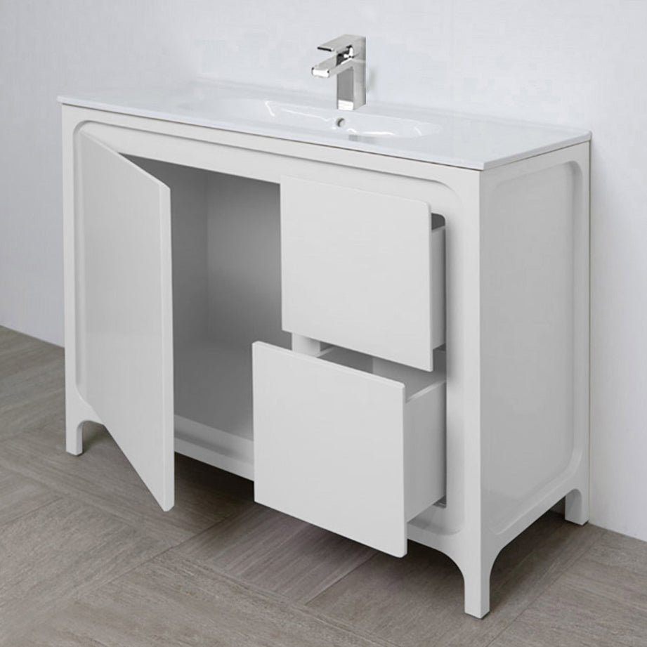 Free standing under counter vanity with routed finger pulls on two drawers and one door. Bathroom Sink sold separately.Multi-finish combinations are custom. W:39 1/2", D:17 3/4", H: 34" - Maison&Co.
