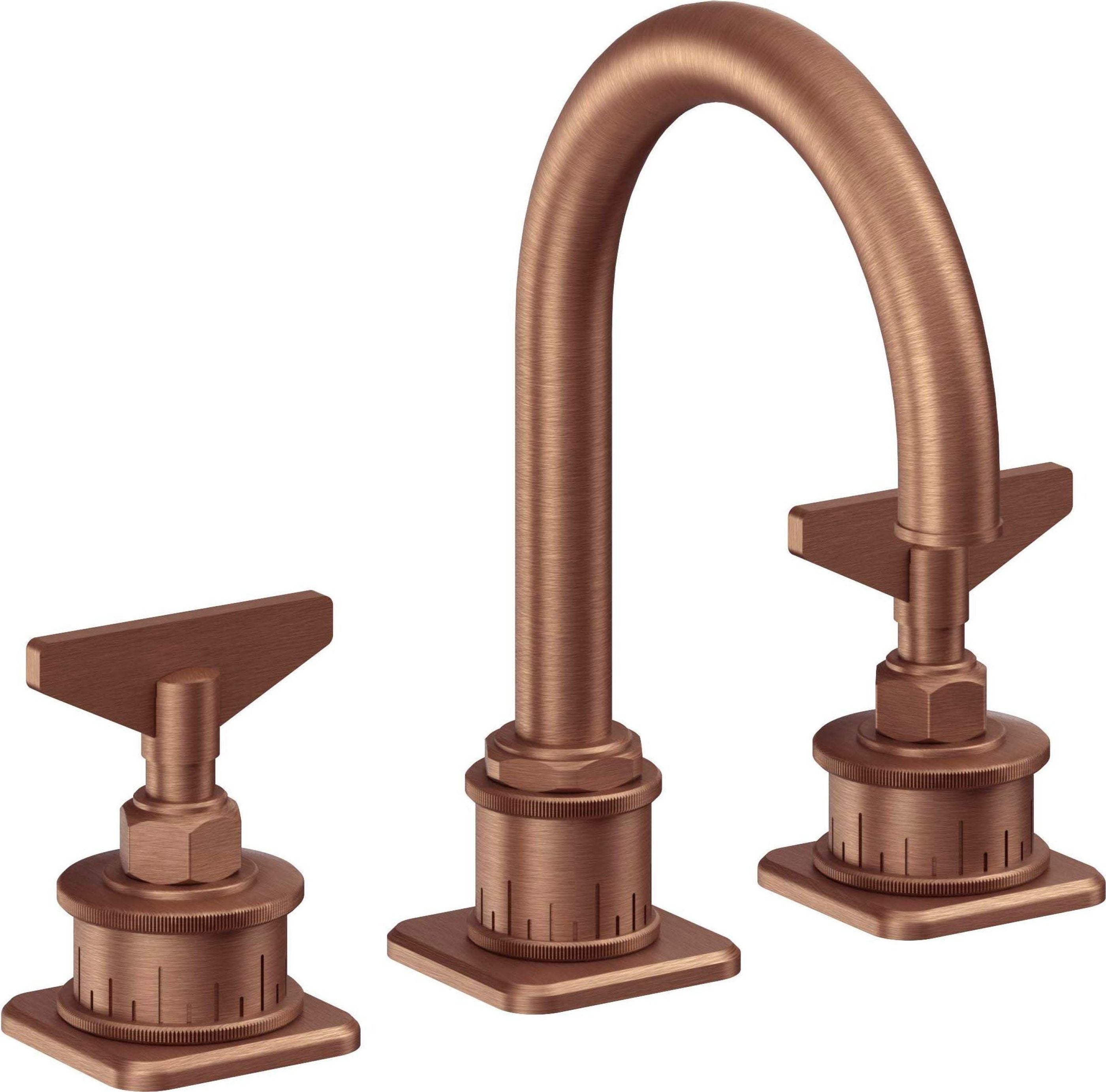 California Faucets - 8602BZB-ACF - 8" Widespread Lavatory Faucet with ZeroDrain - Antique Copper Flat - Steampunk Bay