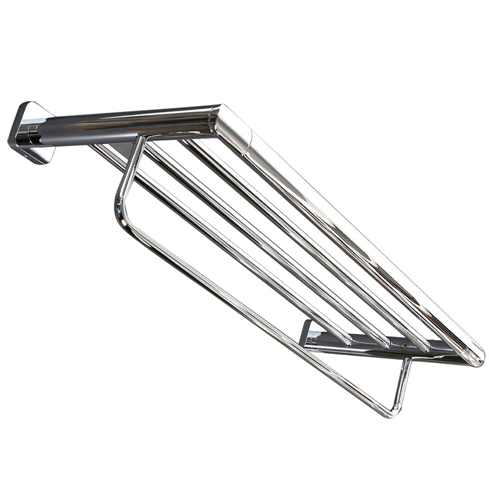 Wall-mount towel rack with a towel bar, made of chrome plated brass. W: 23 5/8", D: 9 3/8", H: 4 3/4". - Maison&Co.