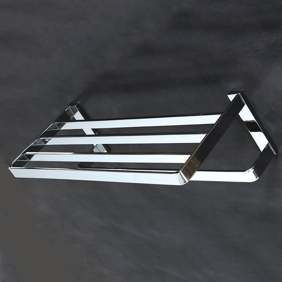 Wall-mount towel rack with a towel bar, made of chrome plated brass. W: 19 3/4", D: 8 1/4", H: 5 1/4". - Maison&Co.