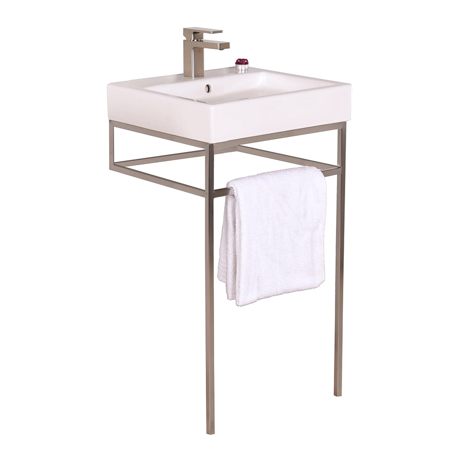 Floor-standing stainless steel console stand with a towel bar in the front and sides , 19"W, 17"D, 35"H. Washbasin 5035 sold separately. - Maison&Co.