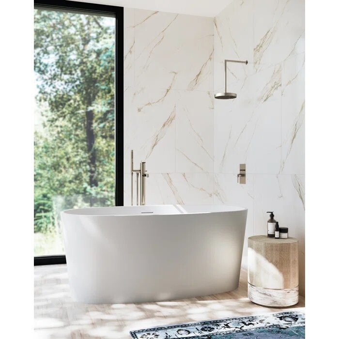 Mira 59" L x 30" W Freestanding White Matte Soaking Solid Surface Bathtub - Maison&Co.
