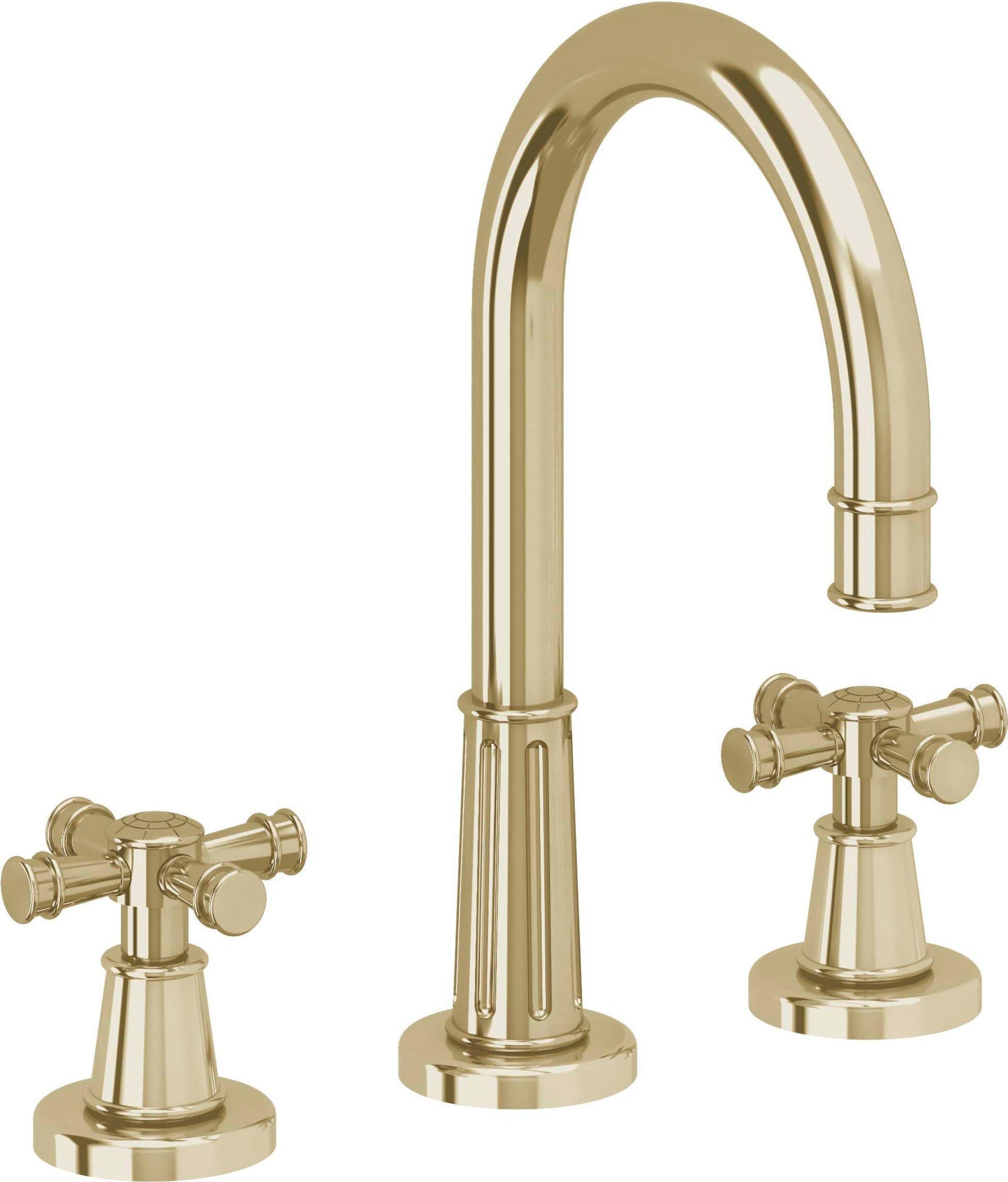 California Faucets - C102XZB-PBU - 8" Widespread Lavatory Faucet with ZeroDrain - Polished Brass Uncoated - Trousdale