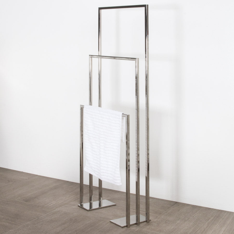 Floor-mount triple towel stand made of stainless steel, fixing floor kit included. W: 19 3/4”
D: 9” H: 55 1/8” - Maison&Co.