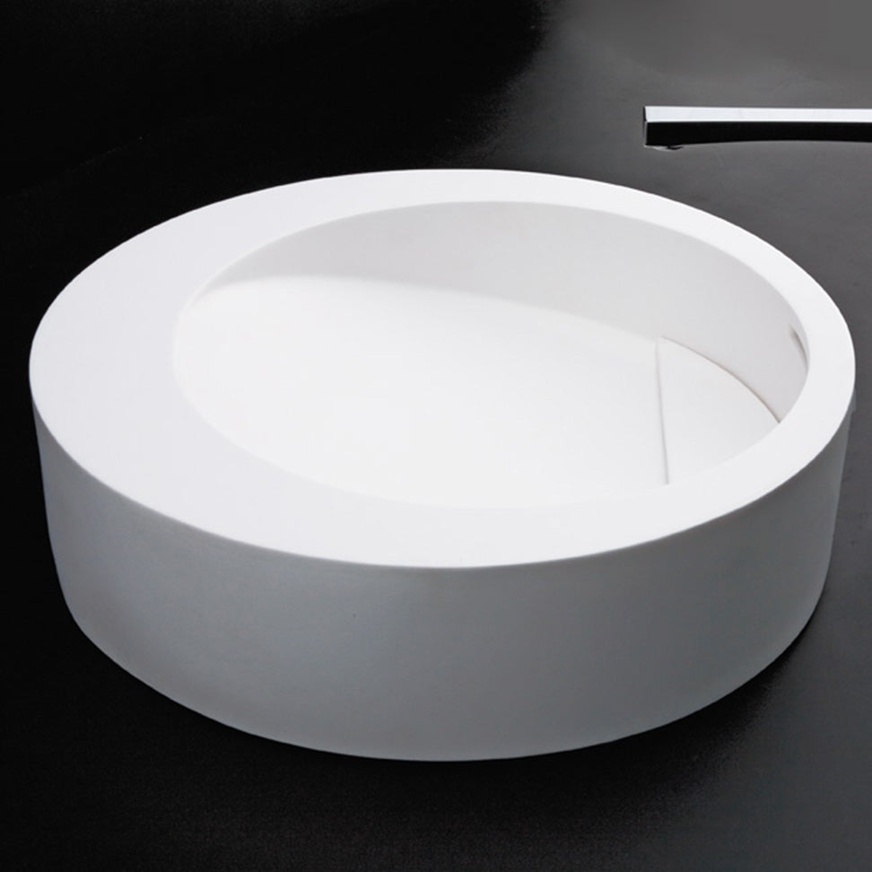 Round solid surface vessel washbasin with overflow and decorative drain cover (drain not included), finished back. 17 3/4"DIAM x 5 1/2"H - Maison&Co.