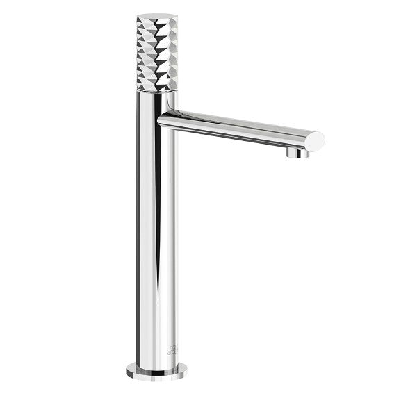 Franz Viegener - FV18102/59D-PC - Tall Vessel Height, Single Handle Luxury Lavatory Set, Diamond Cylinder Handle With Push-Down Pop-Up Drain Assembly (No Lift Rod - Polished Chrome