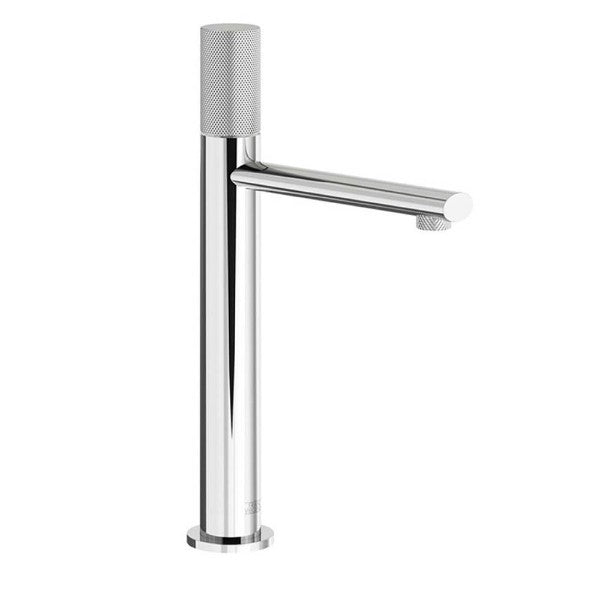 Franz Viegener - FV18102/59K-PC - Tall Vessel Height, Single Handle Luxury Lavatory Set, Knurling Cylinder Handle With Push-Down Pop-Up Drain Assembly (No Lift Rod) - Polished Chrome