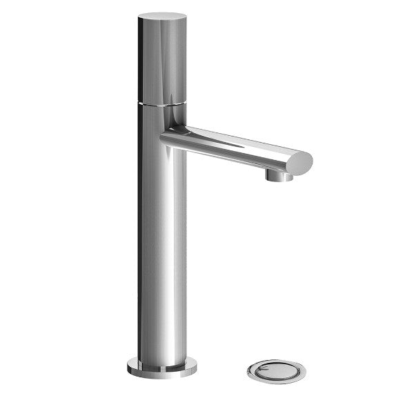 Franz Viegener - FV18102/59P-PC - Tall Vessel Height, Single Handle Luxury Lavatory Set, Plain Cylinder Handle, With Push-Down Pop-Up Drain Assembly (No Lift Rod) - Polished Chrome