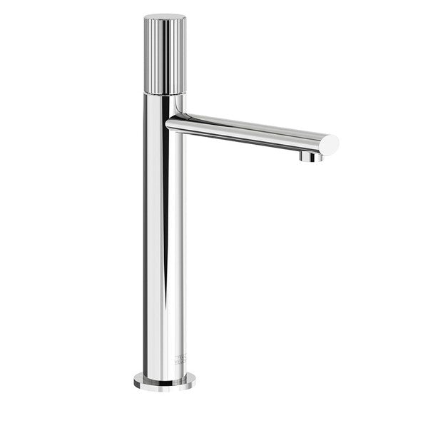 Franz Viegener - FV18102/59V-PC - Tall Vessel Height, Single Handle Luxury Lavatory Set, Vertical Lines Cylinder Handle With Push-Down Pop-Up Drain Assembly (No Lift Rod) - Polished Chrome