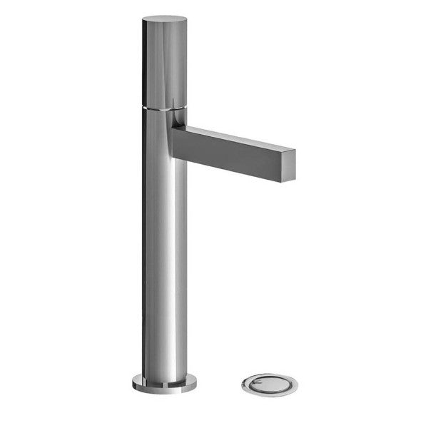 Franz Viegener - FV18102/J2P-PC - Tall Vessel Height, Single Handle Luxury Lavatory Set, Plain Cylinder Handle, With Push-Down Pop-Up Drain Assembly (No Lift Rod) - Polished Chrome