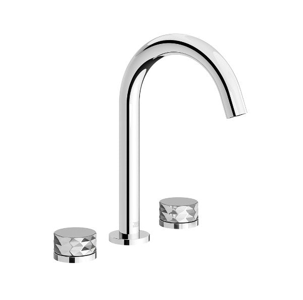 Franz Viegener - FV201/59D-PC - Widespread Lavatory Faucet, Diamond Cylinder Handle, With Pop-Up Drain Assembly - Polished Chrome