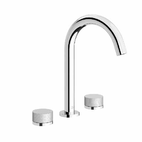Franz Viegener - FV201/59K-PC - Widespread Lavatory Faucet, Knurling Cylinder Handle, With Pop-Up Drain Assembly - Polished Chrome