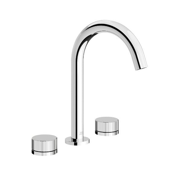 Franz Viegener - FV201/59V-PC - Widespread Lavatory Faucet, Vertical Lines Cylinder Handle, With Pop-Up Drain Assembly - Polished Chrome