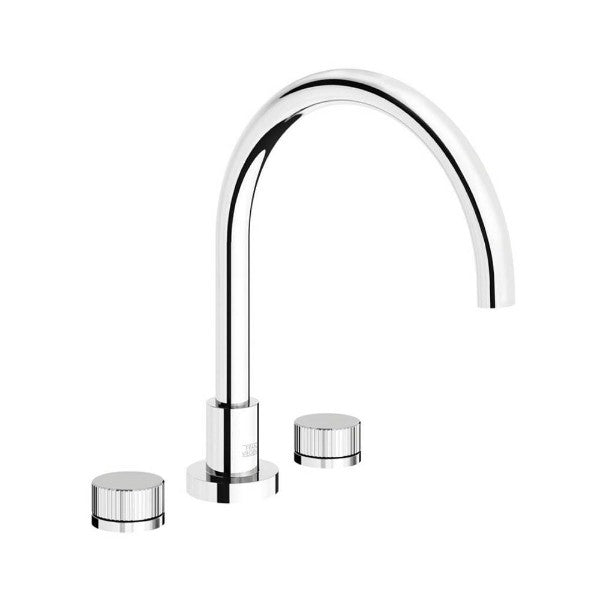 Franz Viegener - FV210/59V-PC - Deck Mounted Roman Bath Faucet 3/4" Valves, Vertical Lines Cylinder Handle - Polished Chrome