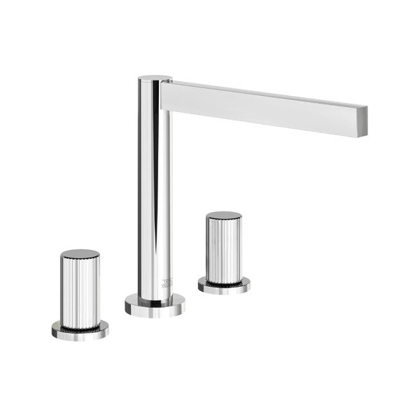 Franz Viegener - FV210/J2V-PC - Deck Mounted Roman Bath Faucet 3/4" Valves, Vertical Lines Cylinder Handle - Polished Chrome