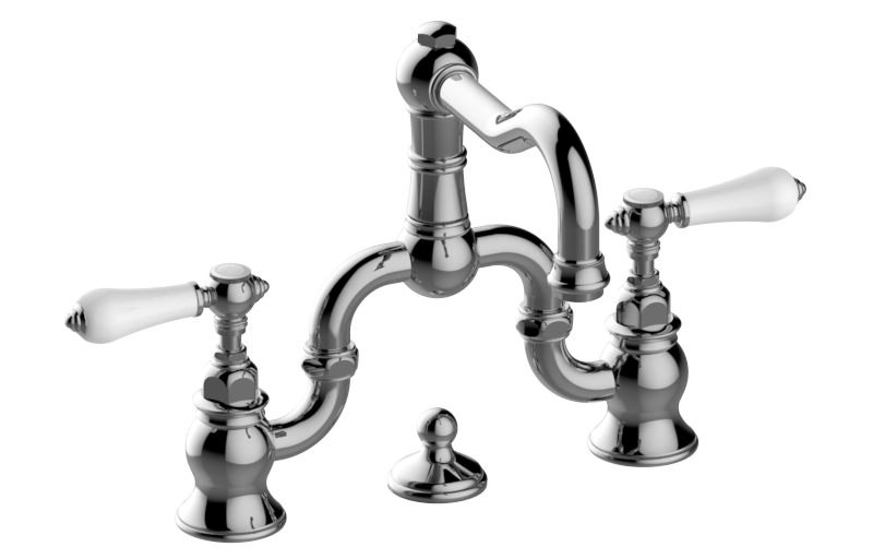 Graff - Adley Widespread Bridge Lavatory Faucet Length:18" Width:14" Height:4" - Architectural White - G-3800-LC1-WT