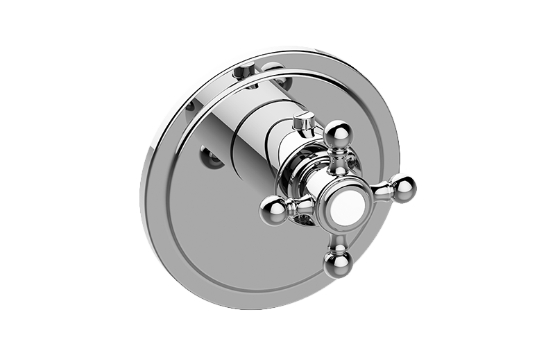 Graff - Adley M-Series Transitional Thermostatic Trim Plate with Cross Handle - Architectural White - G-8031-C2E-WT-T