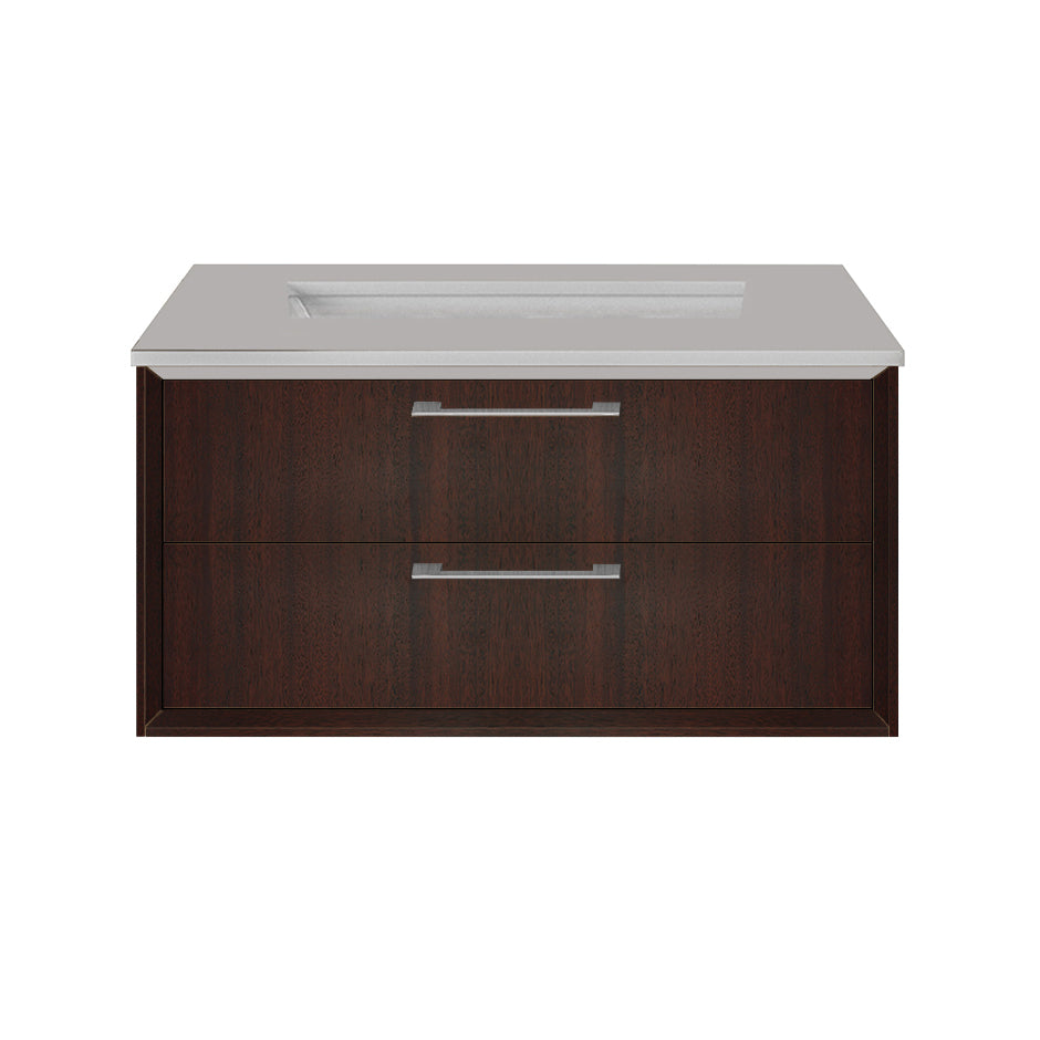 Cabinet of wall-mount under-counter vanity featuring one drawer and solid surface countertop with a cut-out for undermount sink (pulls included). Sink 5452UN sold separately. W:23 3/4", D: 21 7/8", H: 12". - Maison&Co.
