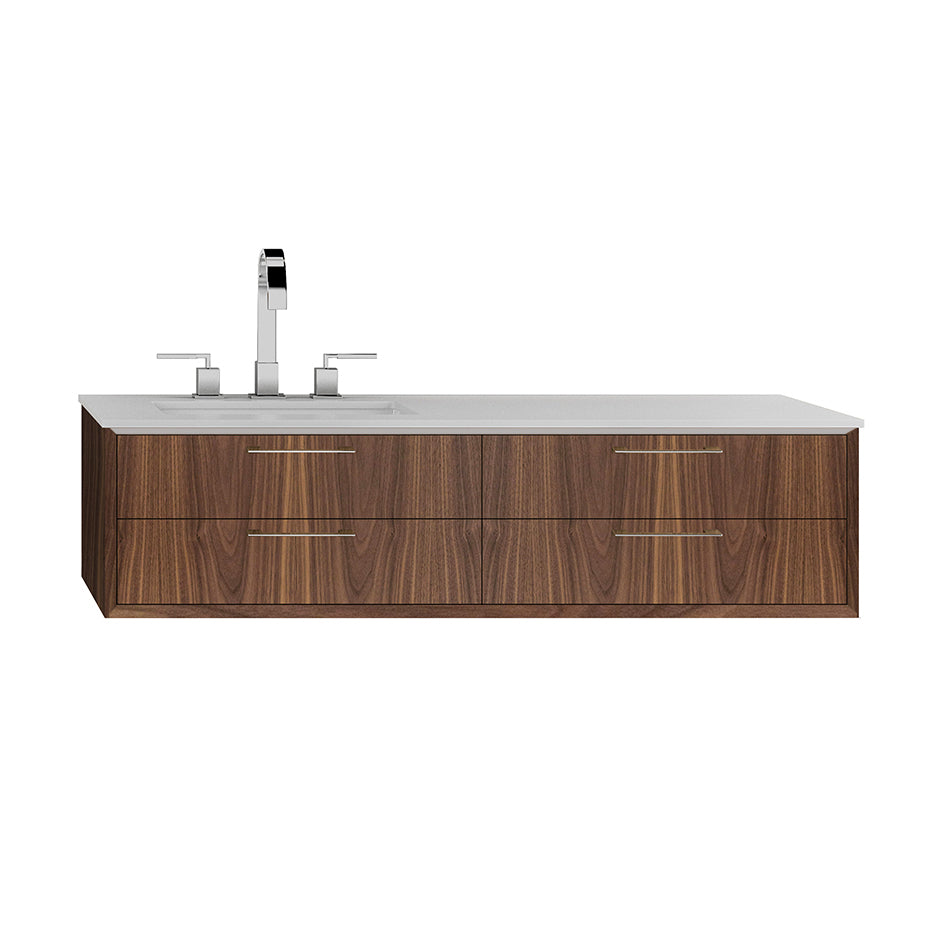 Cabinet of wall-mount under-counter vanity featuring three drawers and solid surface countertop with a cut-out for undermount sink (pulls included) on the left. Sink 5452UN sold separately. W:47 3/4", D: 21 7/8", H: 12". - Maison&Co.