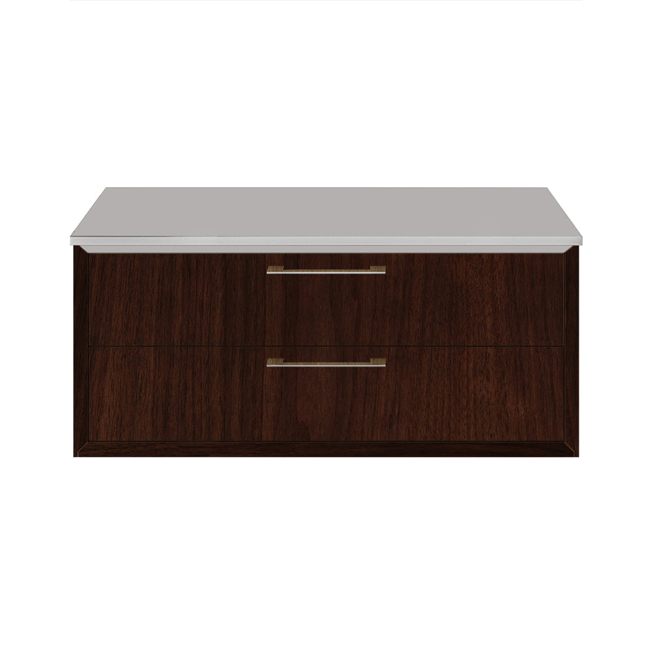 Cabinet of wall-mount under-counter cabinet featuring one drawer and solid surface countertop (pulls included).  W:29 3/4", D: 21 7/8", H: 12". - Maison&Co.