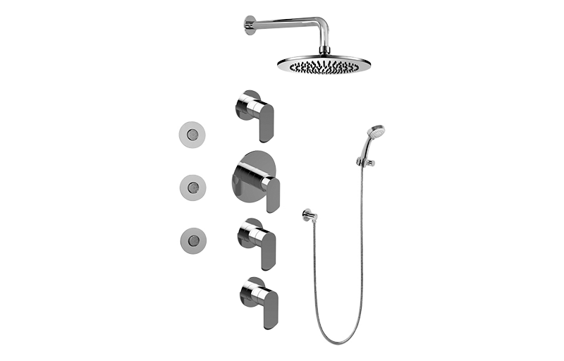 Phase Contemporary Round Thermostatic Set w/Body Sprays & Handshower  in Multiple Finishes - Maison&Co.