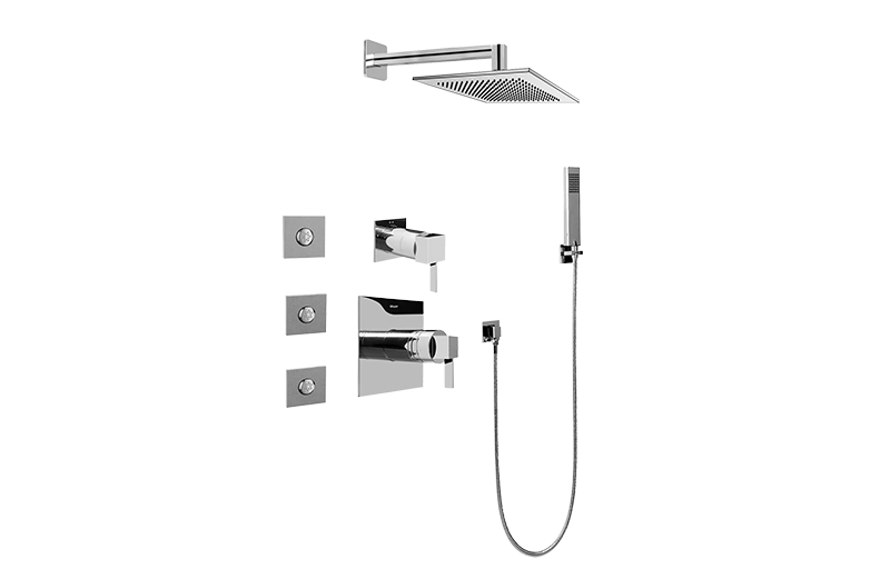 Qubic Tre Full Thermostatic Shower System with Transfer Valve (Rough & Trim) in Multiple Finishes - Maison&Co.