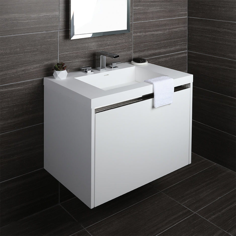Wall-mount under counter vanity with a drawer a notch in back. Bathroom Sink H262Tsold separately .W:29 3/4", D: 20 7/8", H: 22". - Maison&Co.