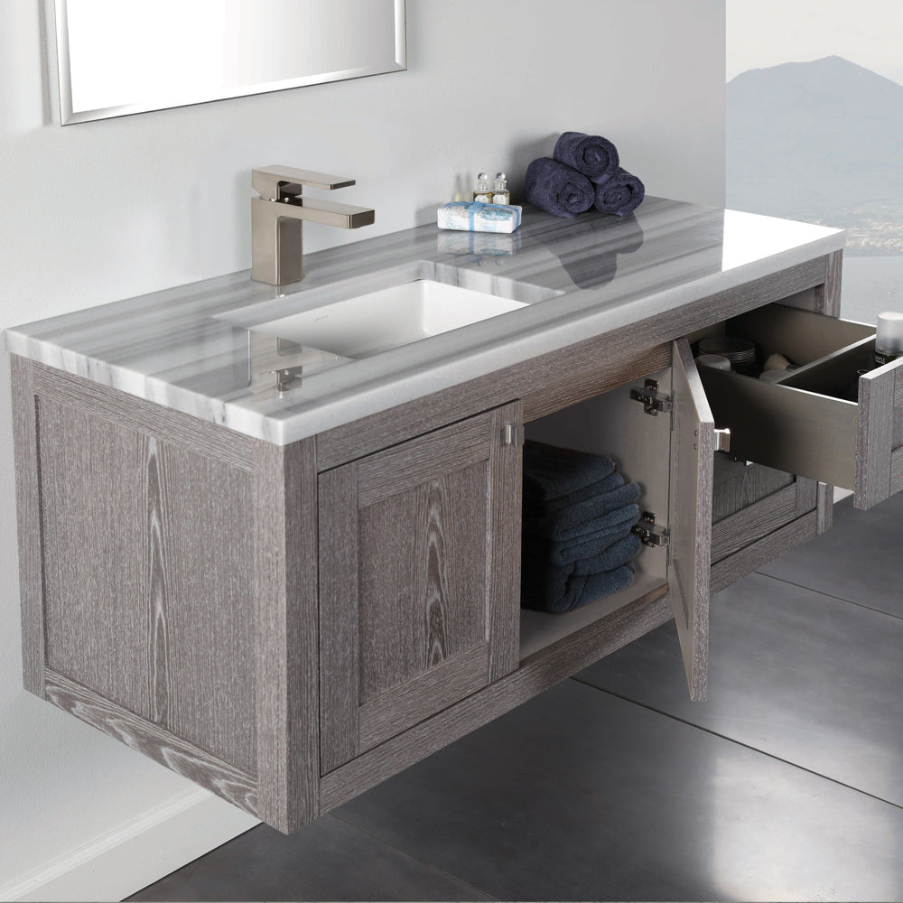 Wall-mount under-counter vanity with two drawers on the left and two doors on the right. knobs and pulls included. Under-mount sink 5452UN and countertop H284LT are sold separately. W: 47 /2', D: 20 3/4", H: 19 3/8". - Maison&Co.