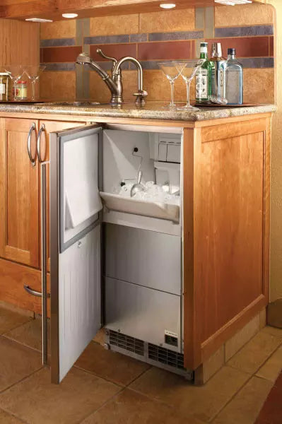 15 Inch Clear Ice Maker with 27 lb. Storage Capacity, 55 lbs. Production Capacity per 24 Hours, Front Vented and Forced Air Refrigeration System: Stainless Steel/Right Hinge Door - Maison&Co.